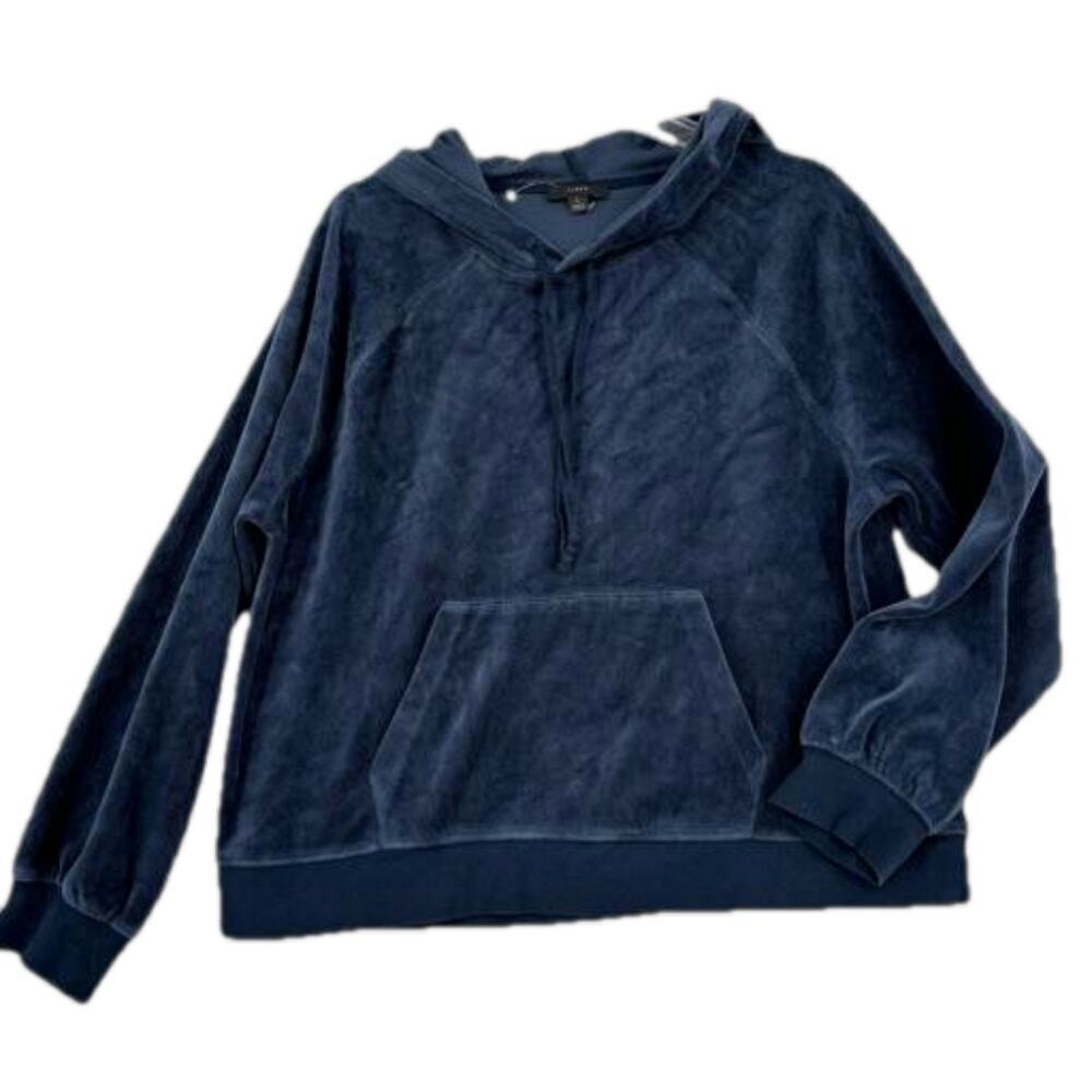 J. Crew Relaxed Velour Hooded Sweatshirt Hoodie Dark Teal Blue Women's‎ Size L